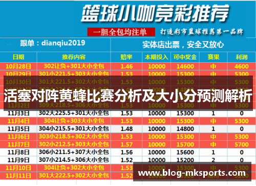 活塞对阵黄蜂比赛分析及大小分预测解析