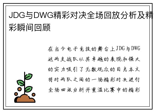JDG与DWG精彩对决全场回放分析及精彩瞬间回顾